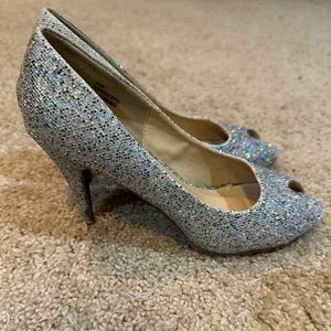 Silver Sparkle Peep Toe Heels